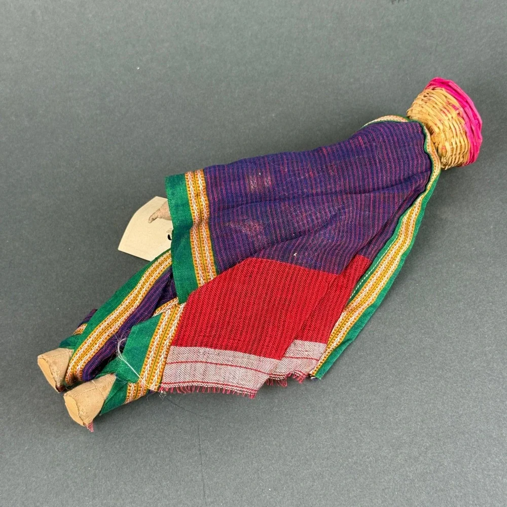 Vtg Indian Handmade Cloth Doll Woman in Traditional Dress Basket 11